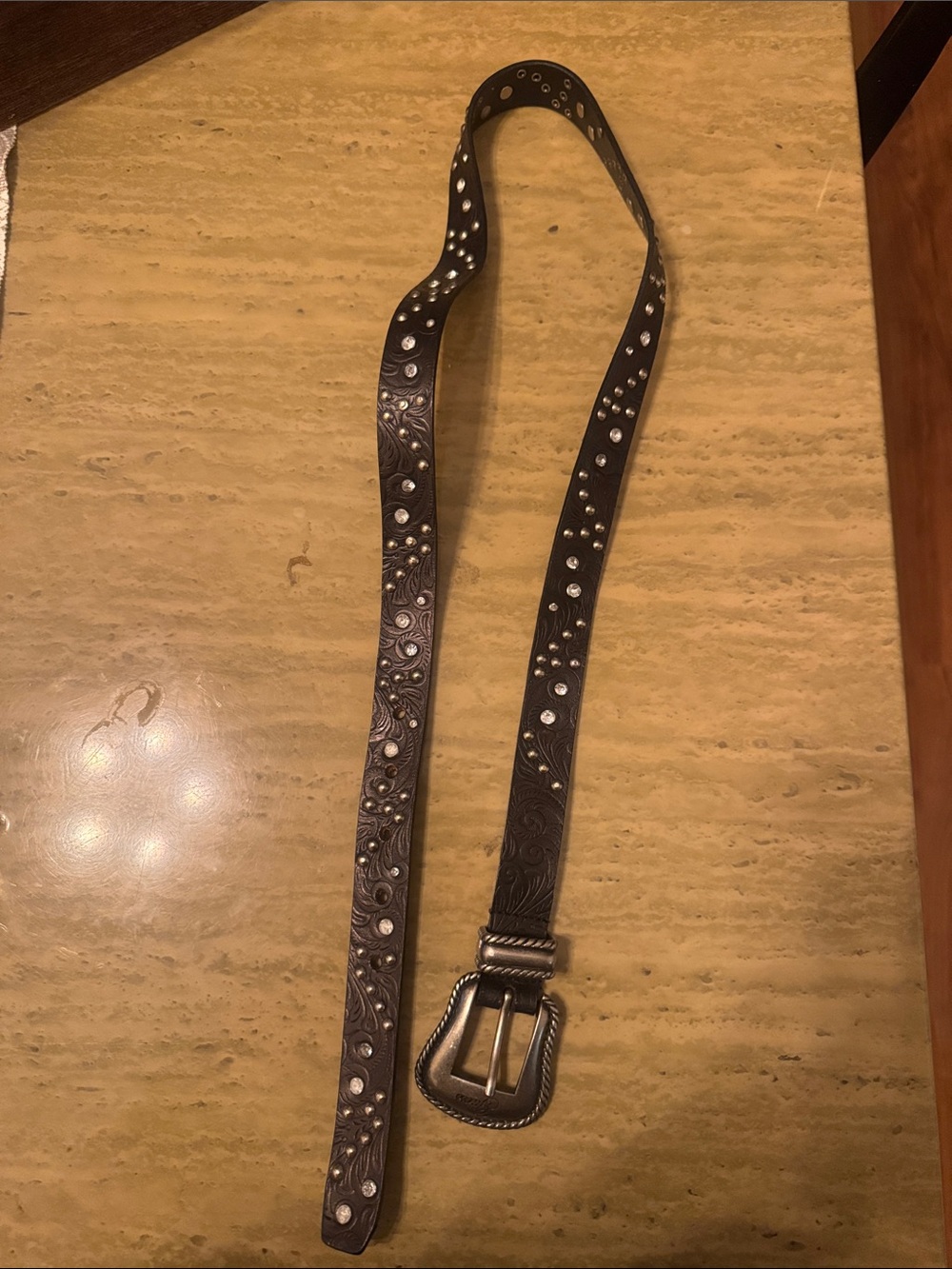 women’s guess Embossed Studded Leather Belt - Black